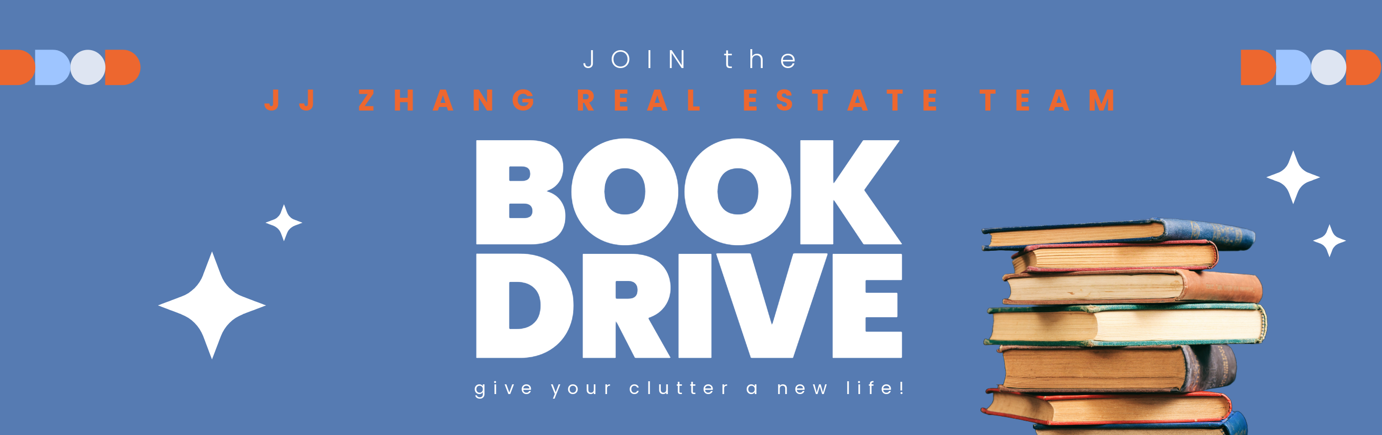 Join the JJ Zhang Real Estate Team Book Drive — give your clutter a new life
