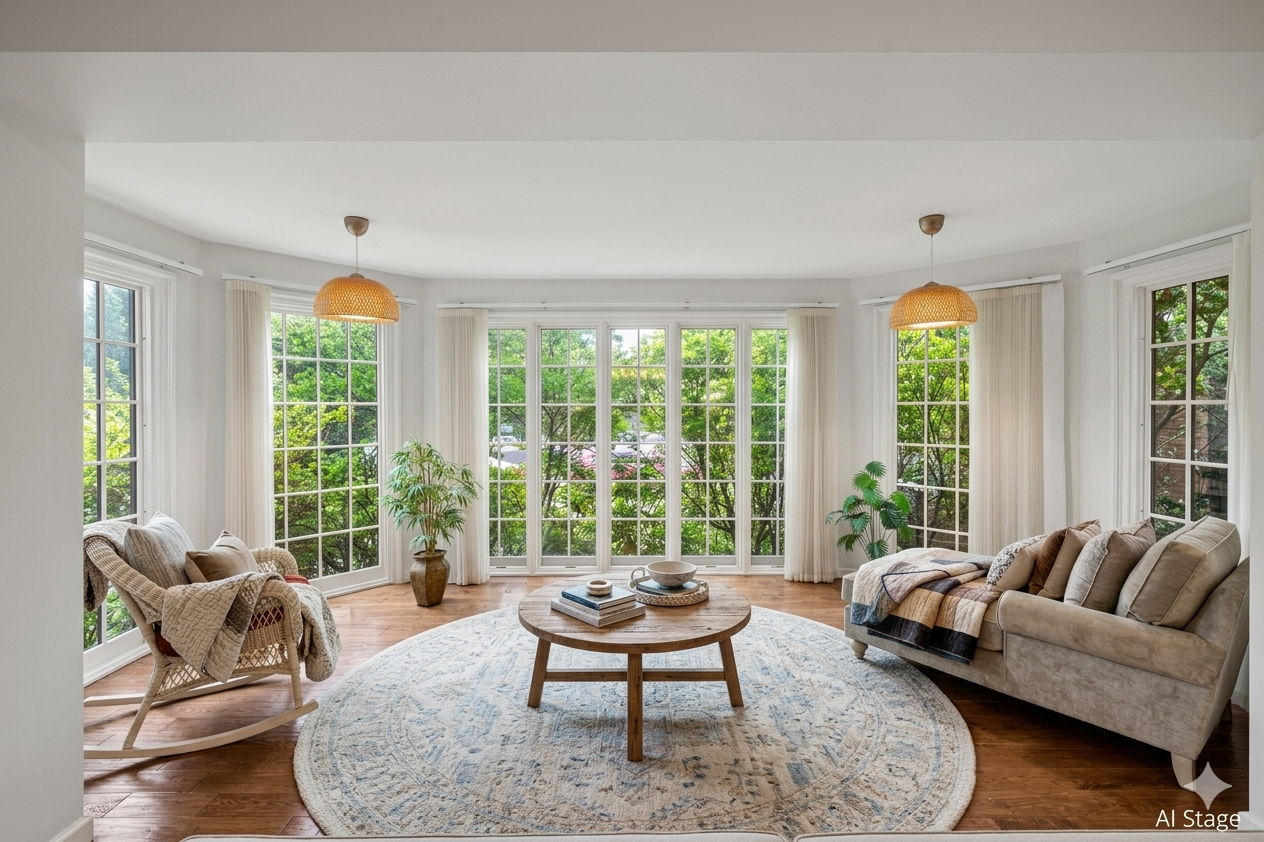 Sun-room with bay windows