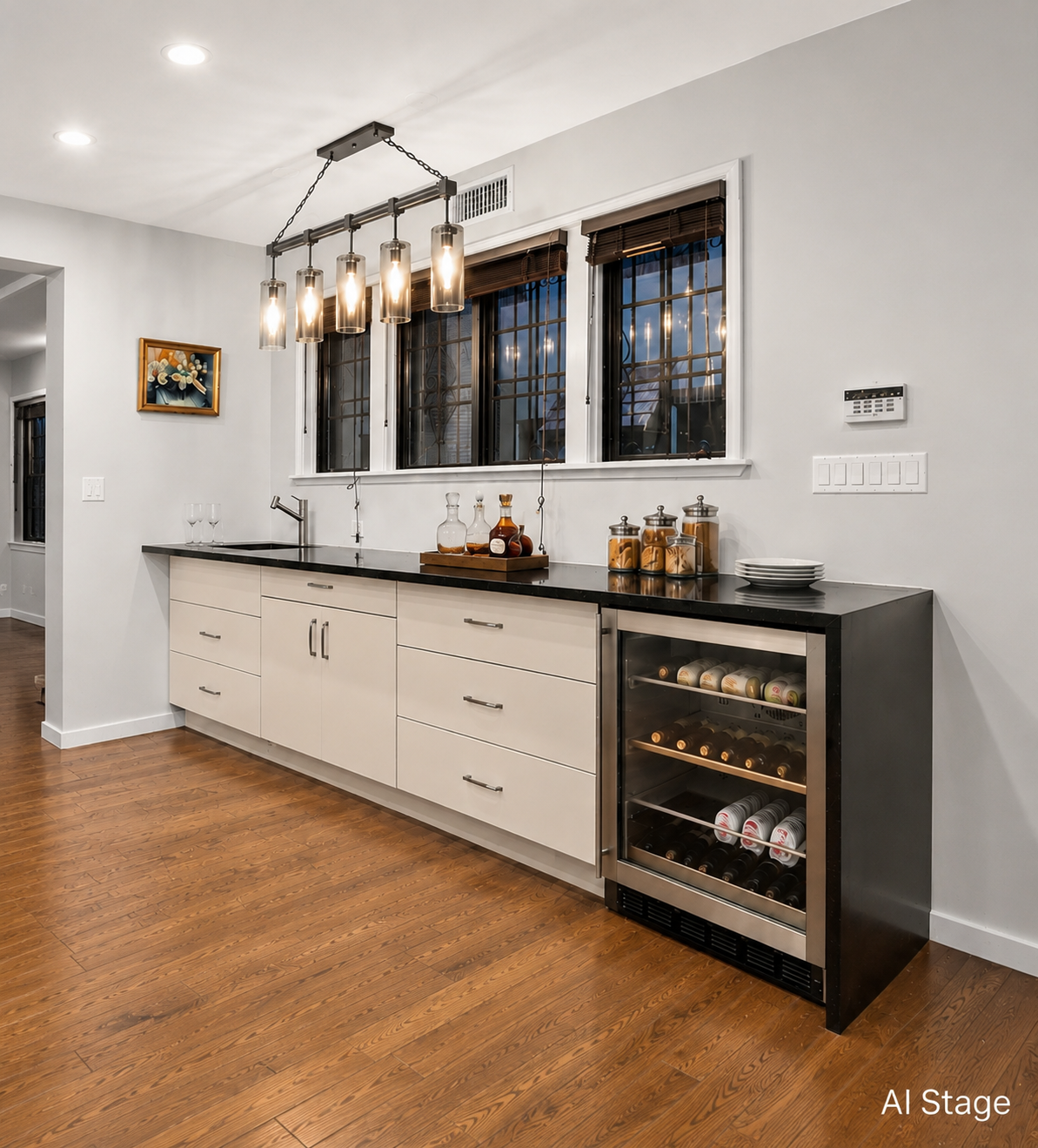 Dry bar with wine refrigerator